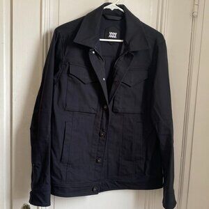 Men's Black Denim Jacket, Hidden Zipper, Sz M